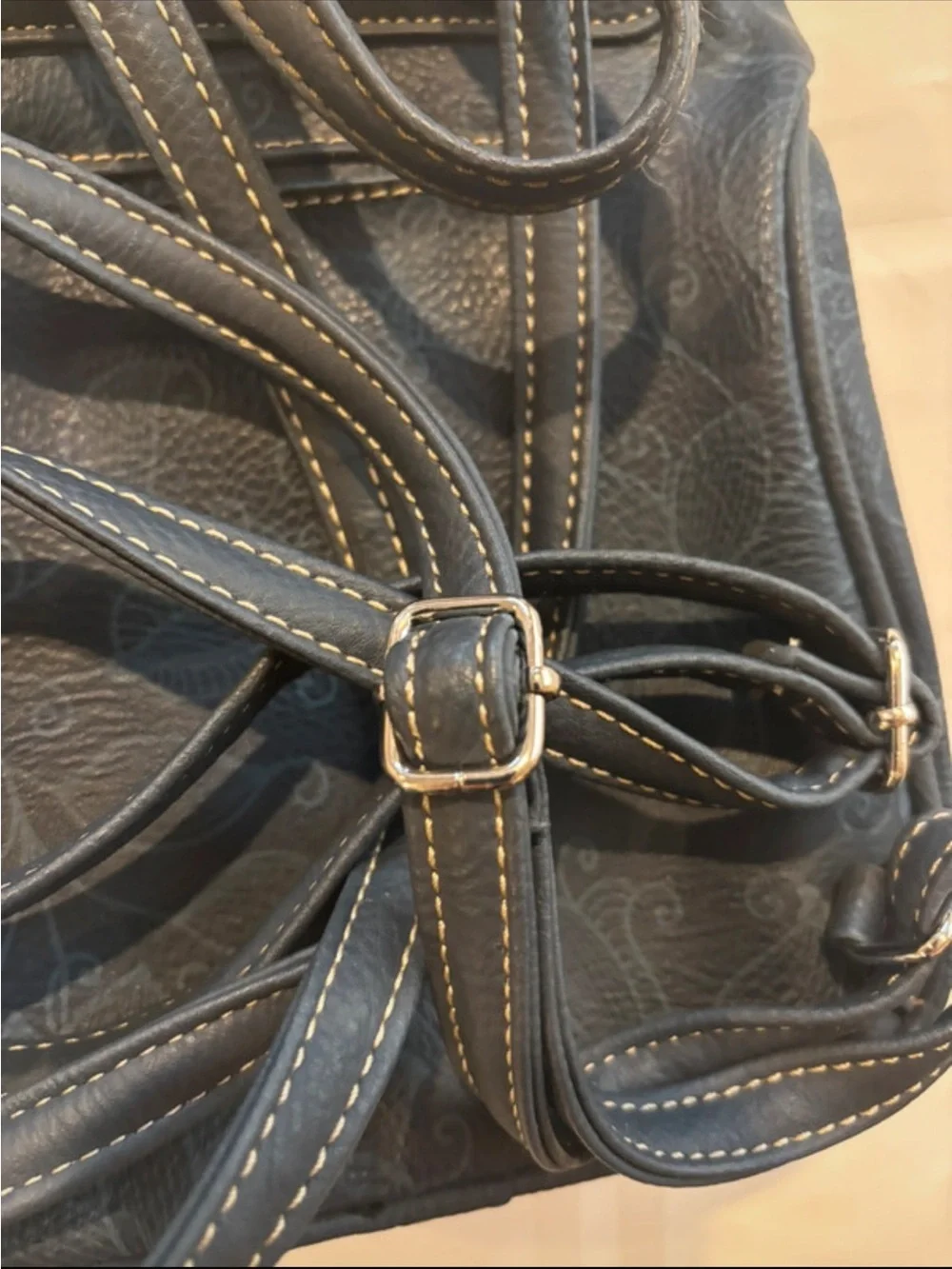 MultiSac Floral Mini Backpack Purse Navy Blue Faux Leather Convertible Bag U35